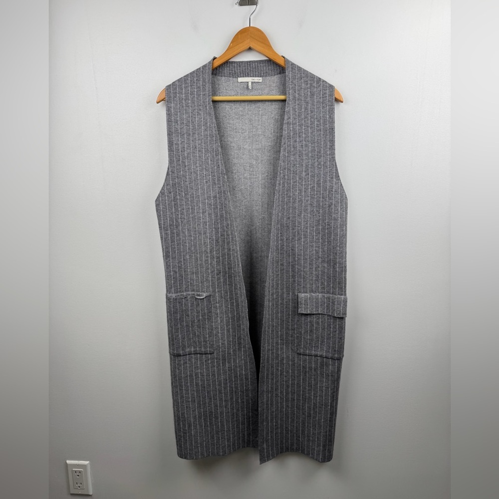 Oak + Fort‎ Women Grey Stripe Long Vest Cardigan Sweater Size OS